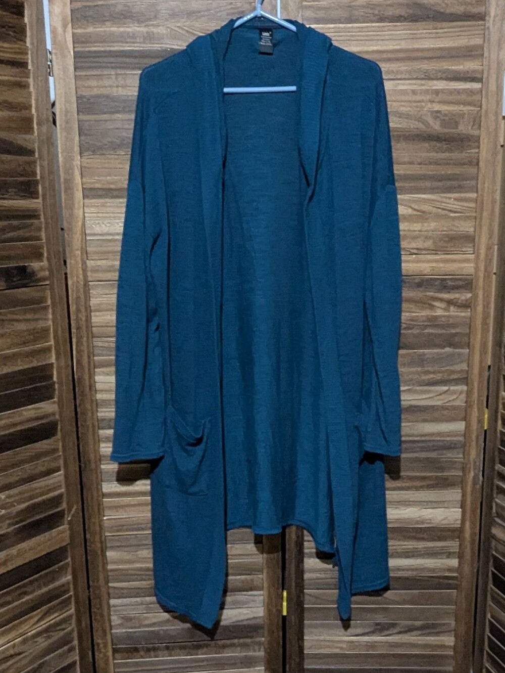 Lildy Teal Open Front Hooded Cardigan Duster with Pockets